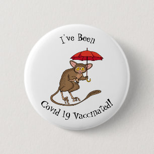 Cute Tarsier with umbrella cartoon illustration 2 Inch Round Button
