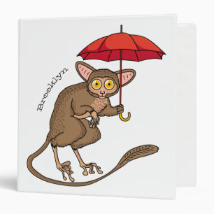 Cute Tarsier with umbrella cartoon illustration Binder