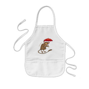 Cute Tarsier with umbrella cartoon illustration Kids Apron