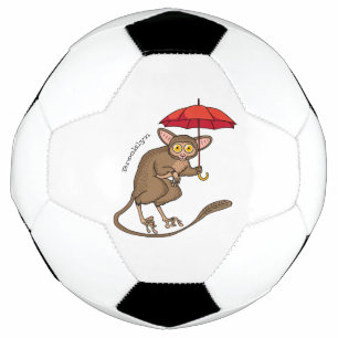 Cute Tarsier with umbrella cartoon illustration Soccer Ball