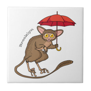 Cute Tarsier with umbrella cartoon illustration Tile