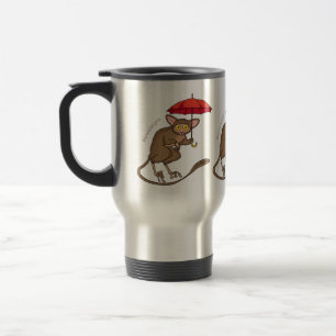 Cute Tarsier with umbrella cartoon illustration Travel Mug