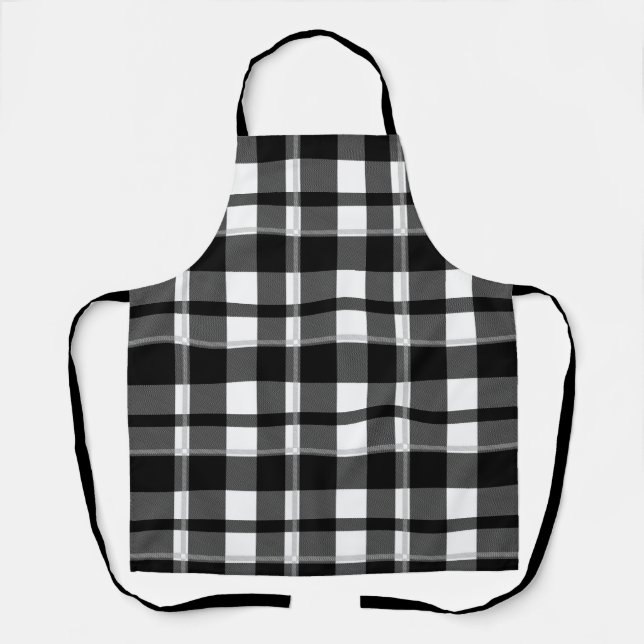 Cute Tartan Black White Plaid Scottish Trendy Apron (Front)