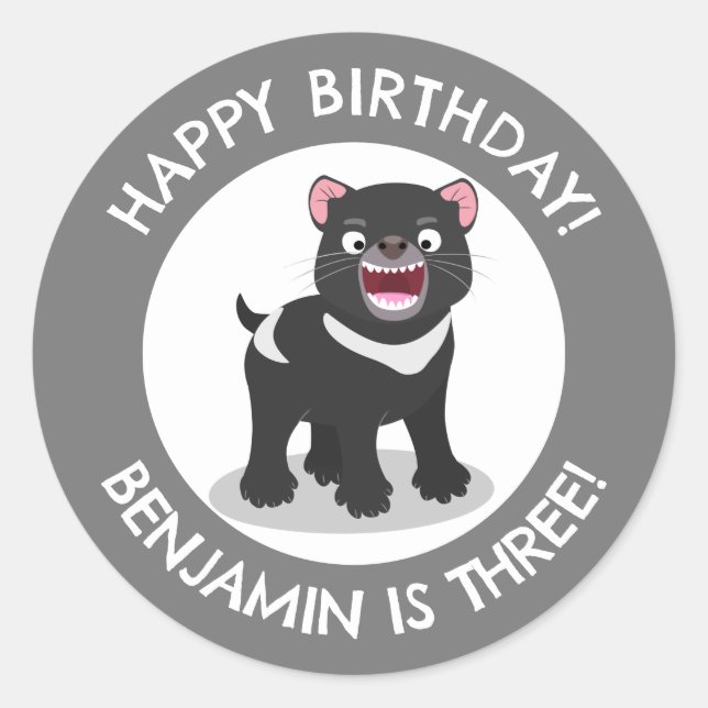 Cute Tasmanian devil personalized cartoon birthday Classic Round Sticker (Front)