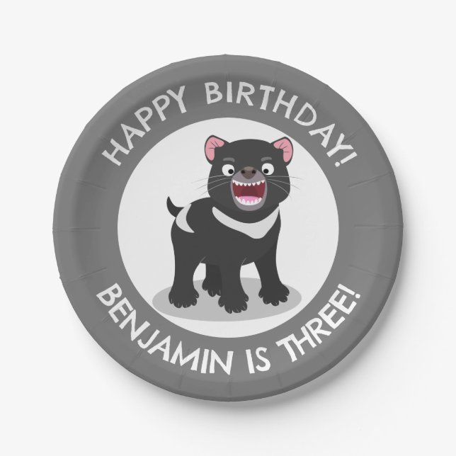 Cute Tasmanian devil personalized cartoon birthday Paper Plate (Front)