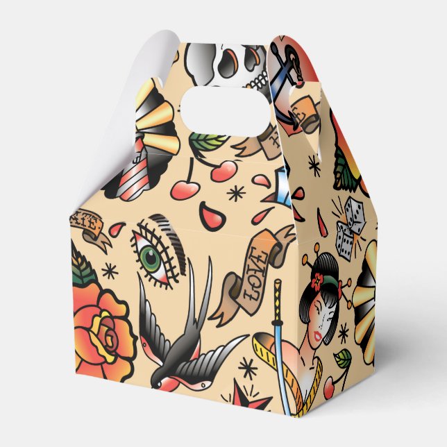 Cute tattoo lovers tiled party favor box (Front Side)