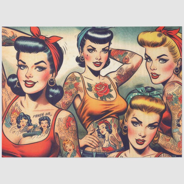 Cute Tattooed Pin-ups Tissue Paper (Front)