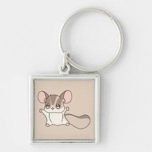 Cute Taupe Sugar Glider Cartoon Keychain