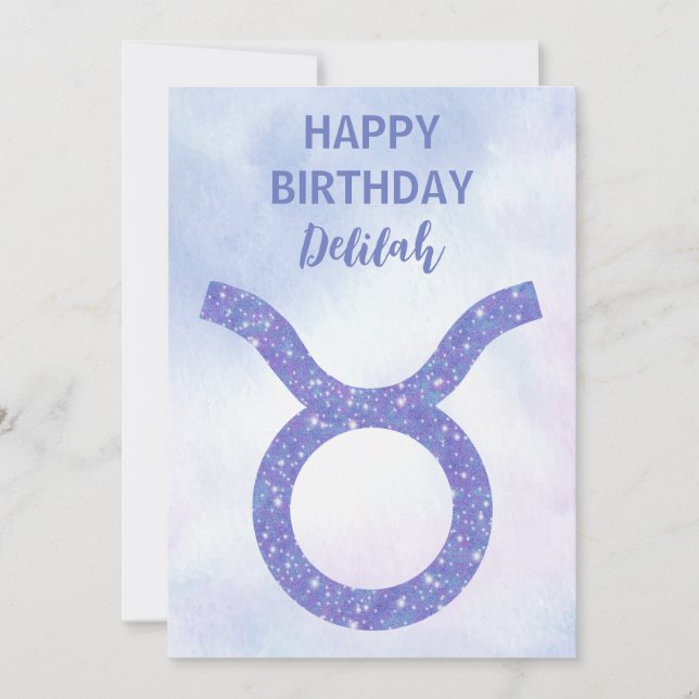 Cute Taurus Astrology Sign Personalized Purple Card (Front)