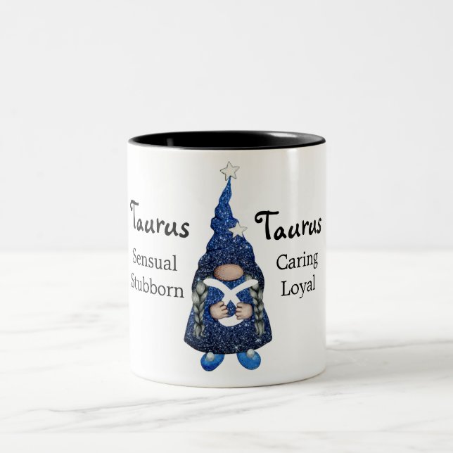 Cute Taurus Gnome Zodiac Sign  Two-Tone Coffee Mug (Center)