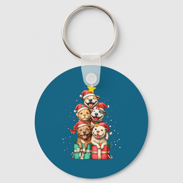 Cute Tbull Le Ttie Christmas Tree Xmas Hat  Keychain (Front)