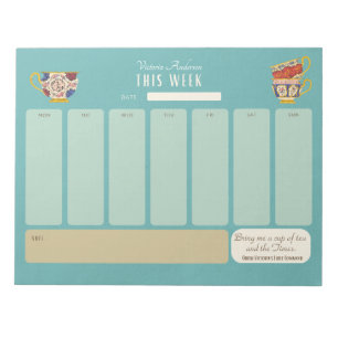 Cute Tea Drinker Personalized Weekly Agenda Notepad