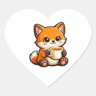 Cute Tea Fox Illustration – Cozy Fox Drinking Tea Heart Sticker
