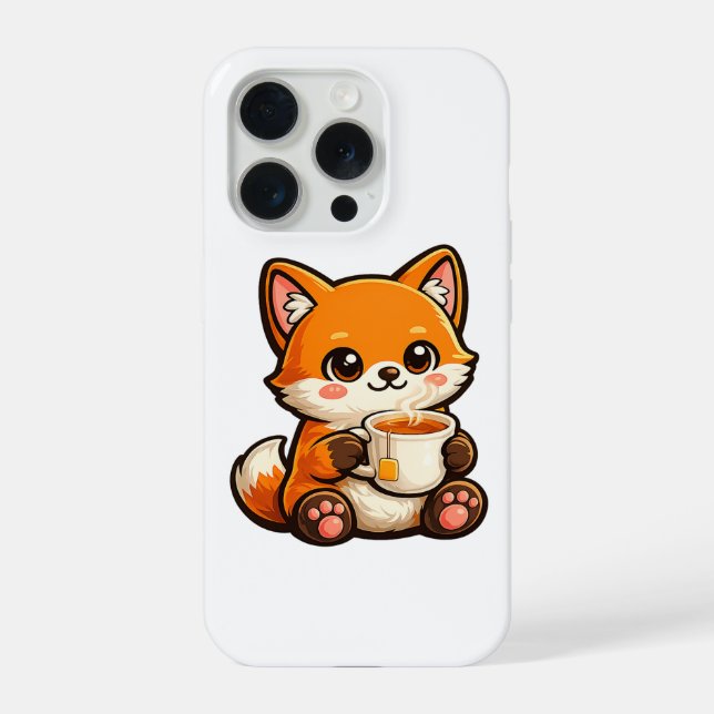 Cute Tea Fox Illustration – Cozy Fox Drinking Tea iPhone Case (Back)