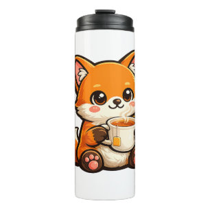 Cute Tea Fox Illustration – Cozy Fox Drinking Tea Thermal Tumbler