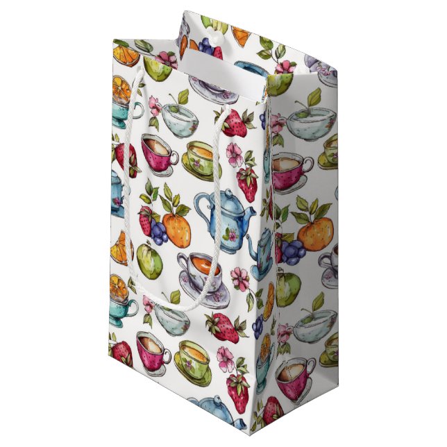 Cute tea lovers tiled party  small gift bag (Front Angled)