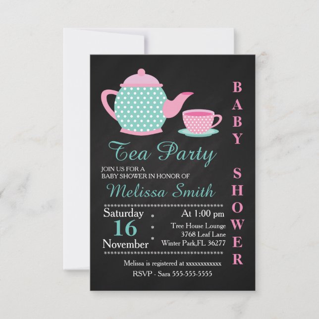 Cute Tea Party Baby Girl Shower Invite (Front)