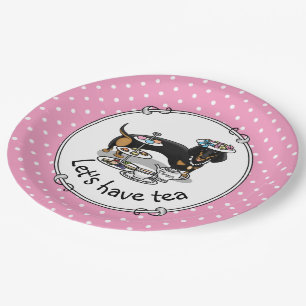 Cute Tea Party Dachshund (black & tan) Funny Dog Paper Plate