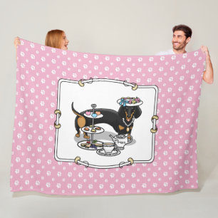 Cute Tea Party Dachshund Dog (black & tan) Funny Fleece Blanket