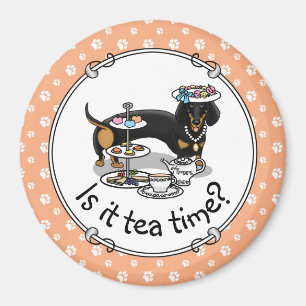 Cute Tea Party Dachshund Dog (black & tan) Funny Magnet