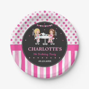 Cute Tea Party Girl Birthday Pink Paper Plate