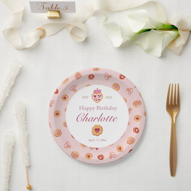 Cute Tea Party Pattern Pink Birthday Paper Plate (Wedding)