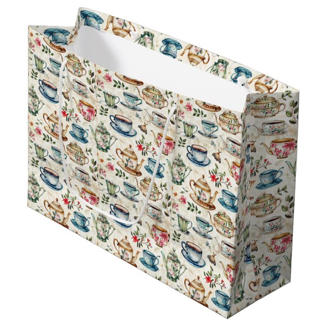 Cute tea party tiled pattern  large gift bag (Front Angled)