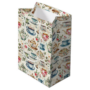 Cute tea party tiled pattern  medium gift bag