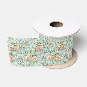 Cute tea party tiled pattern satin ribbon