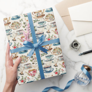 Cute tea party tiled pattern wrapping paper
