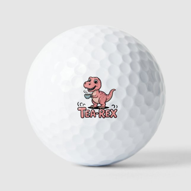 Cute Tea-Rex Pink Dinosaur – Sip Happens! Golf Balls (Front)