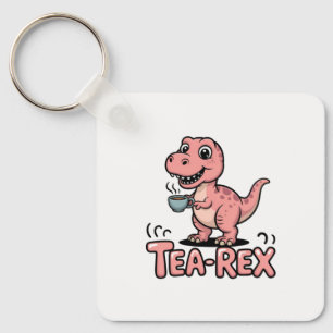 Cute Tea-Rex Pink Dinosaur – Sip Happens! Keychain