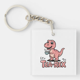 Cute Tea-Rex Pink Dinosaur – Sip Happens! Keychain