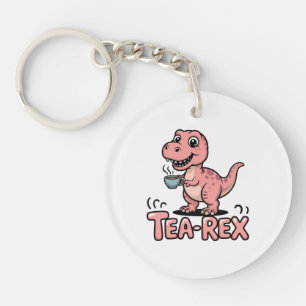 Cute Tea-Rex Pink Dinosaur – Sip Happens! Keychain