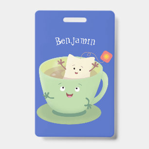 Cute teabag cup cartoon humour character badge