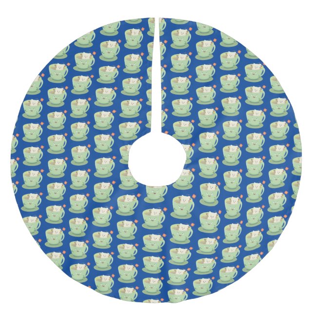 Cute teabag cup cartoon humour character brushed polyester tree skirt (Front)