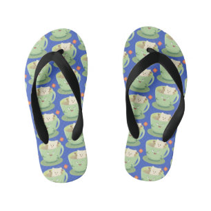 Cute teabag cup cartoon humour character kid's flip flops