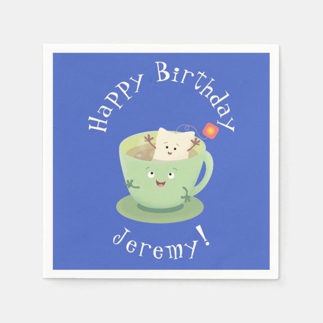 Cute teabag cup cartoon humour character napkin (Front)