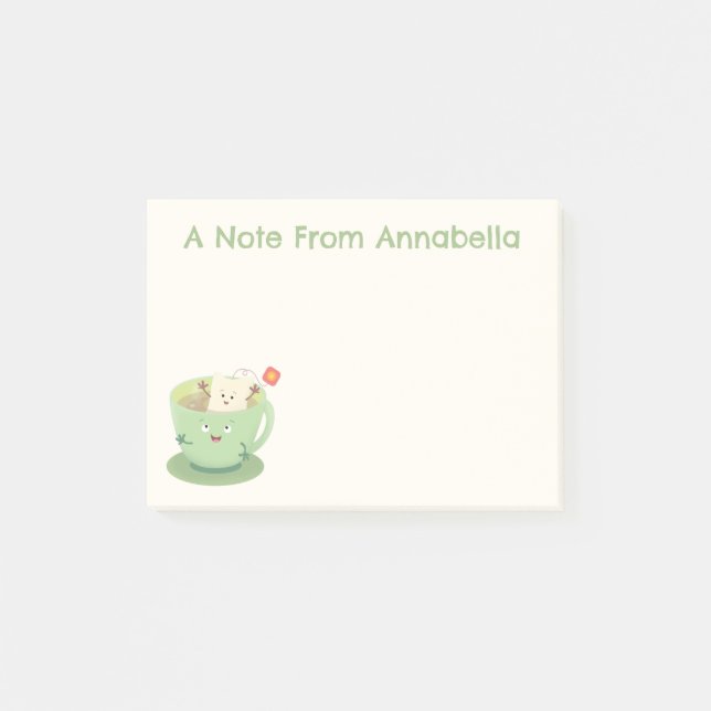 Cute teabag cup cartoon humour character post-it notes (Front)