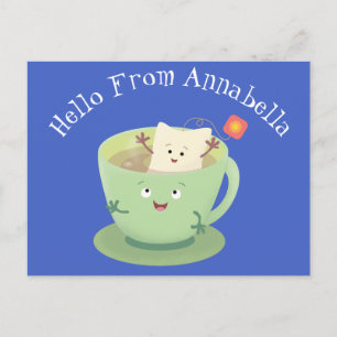Cute teabag cup cartoon humour character postcard