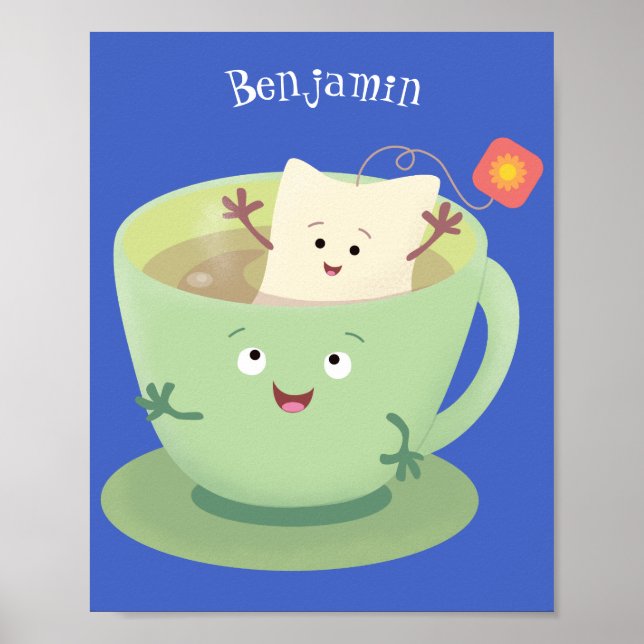 Cute teabag cup cartoon humour character poster (Front)