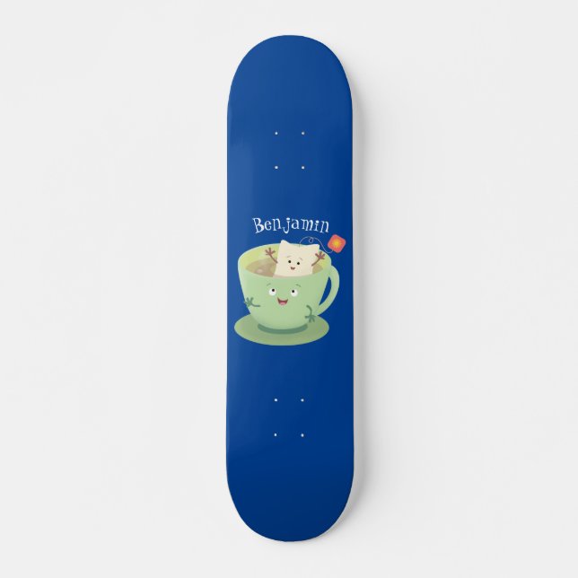 Cute teabag cup cartoon humour character skateboard (Front)
