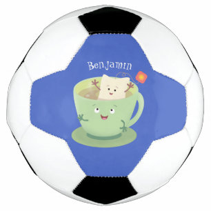 Cute teabag cup cartoon humour character soccer ball