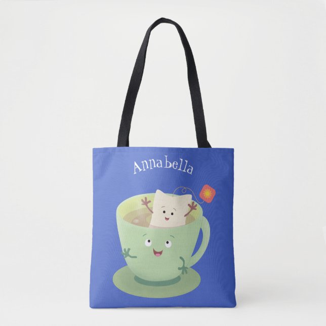 Cute teabag cup cartoon humour character tote bag (Front)