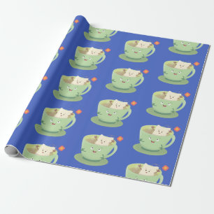 Cute teabag cup cartoon humour character wrapping paper