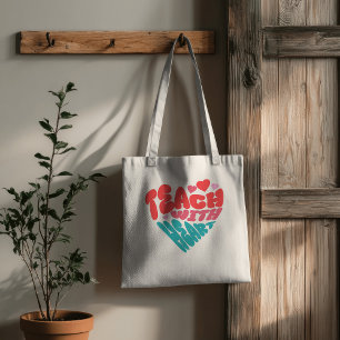 Cute Teach with Heart Red Blue Typography Tote Bag