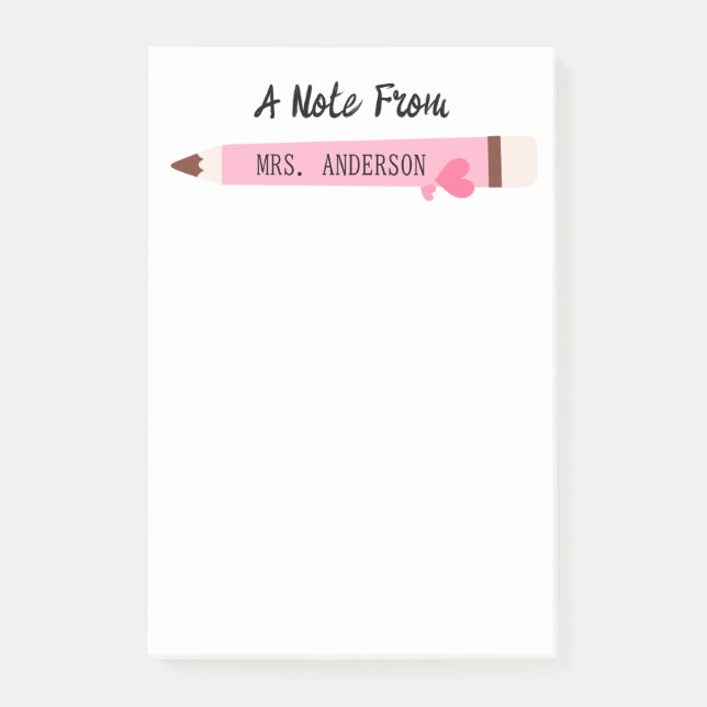 Cute Teacher A Note From Pink Pencil Monogram (Front)