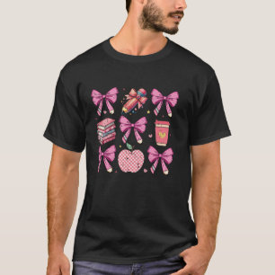 Cute Teacher Apples Coquettes Pencil Bow Back Scho T-Shirt