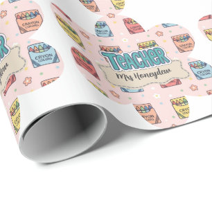 Cute Teacher Appreciation Crayon Pattern Wrapping Paper