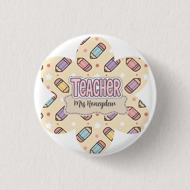  Cute Teacher Appreciation Pencil Pattern  1 Inch Round Button (Front)